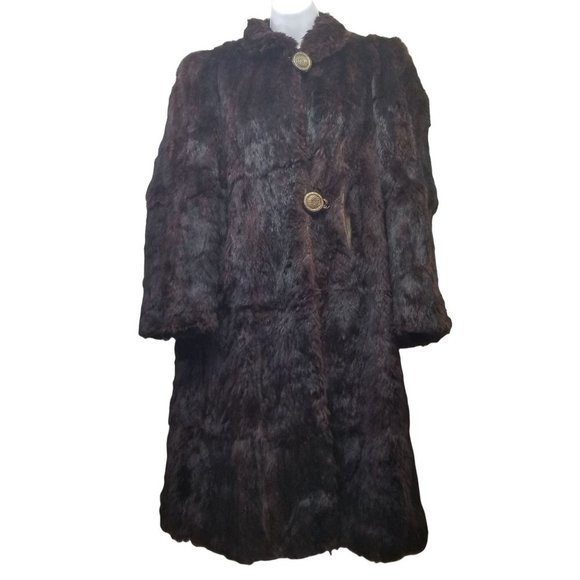 Brown M Fur Coat Pockets Cosplay Fashion Trench Woman Glam Starlet Luxury - Picture 1 of 14